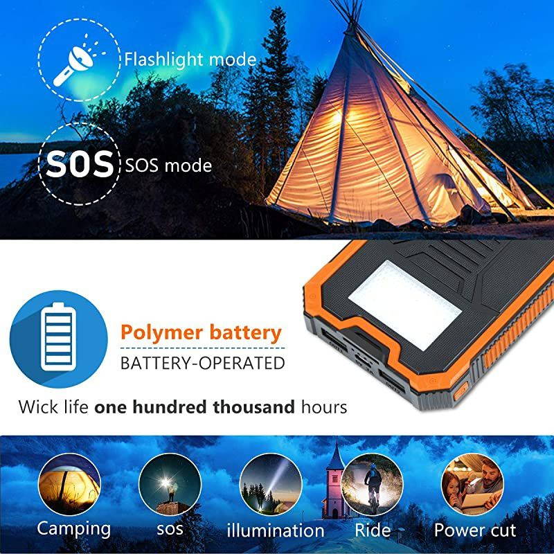 Portable Charger Power Bank 15000mAh,  Solar Charger, Solar Power Bank Battery Pack, high Speed Charging Solar Phone Charger for iPhone, Samsung and More. Black