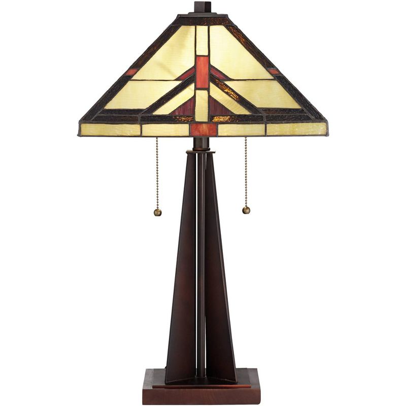 Robert Louis Tiffany Rustic Accent Table Lamp Bronze Stained Art Glass Shade for Living Room Bedroom Bedside Nightstand Office