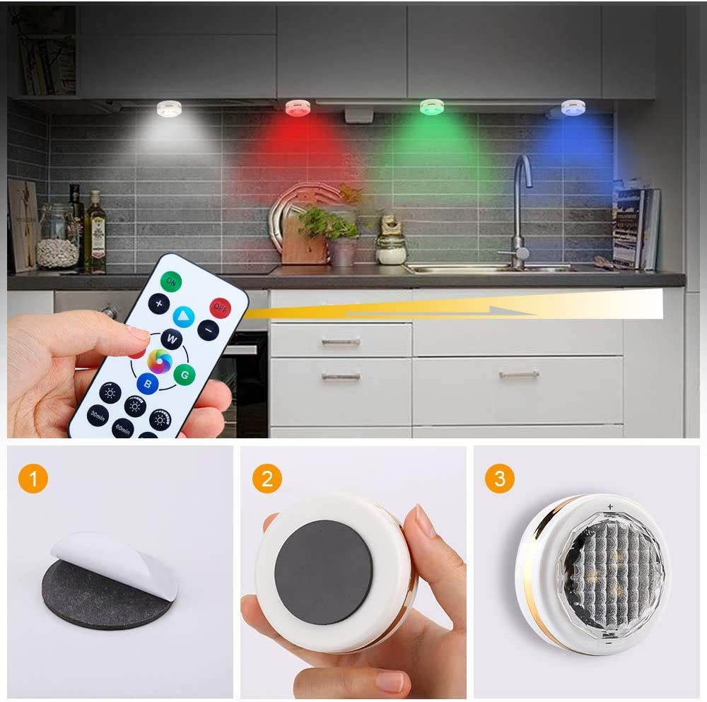 Abelanja Wireless LED Puck Lights with Remote Control 6 Pack, LED Under Cabinet Lighting,Puck Lights Battery Operated, Closet Light, Under Counter Lighting, Stick On Lights