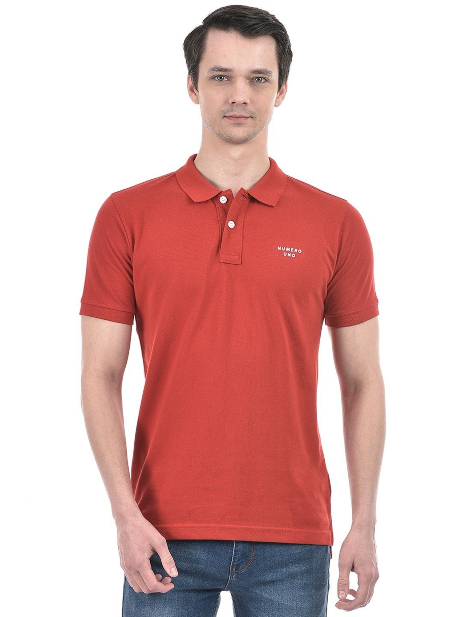 Numero Uno Cherry Red Cotton Slim Fit Polo T-Shirt