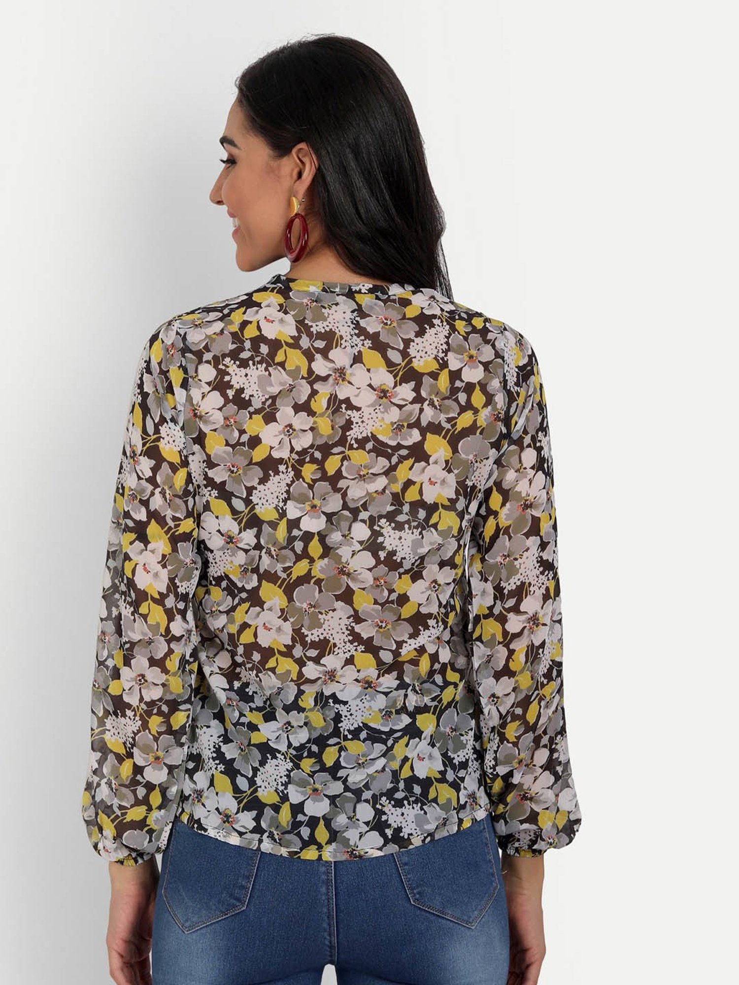 MASAKALI.CO Black Floral Print Top