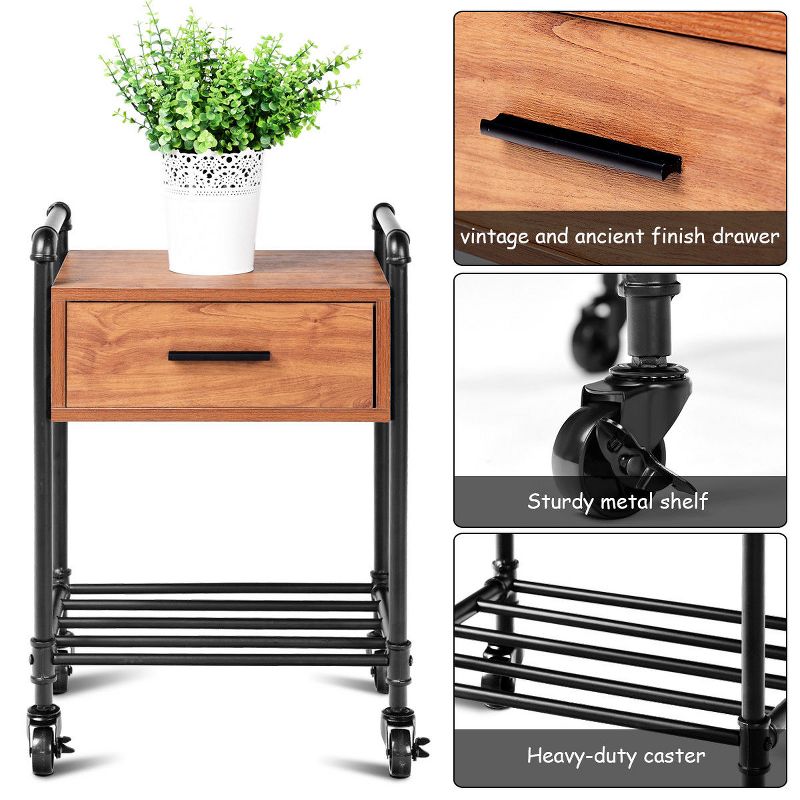 Costway 2-Tier End Coffee Table Nightstand Sofa Side Living Room Furni W/Drawer &Wheels