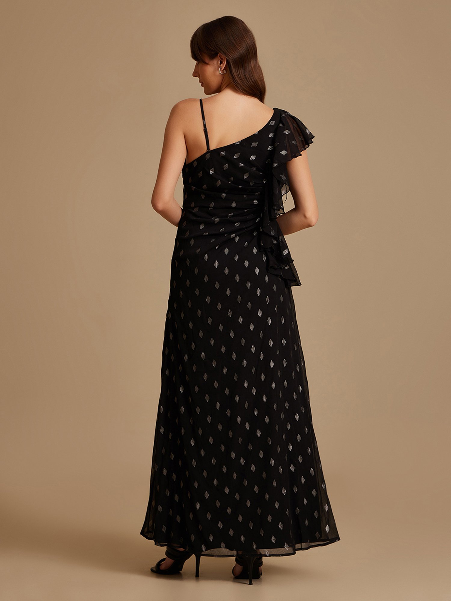 Kazo Black Self Design Maxi Dress