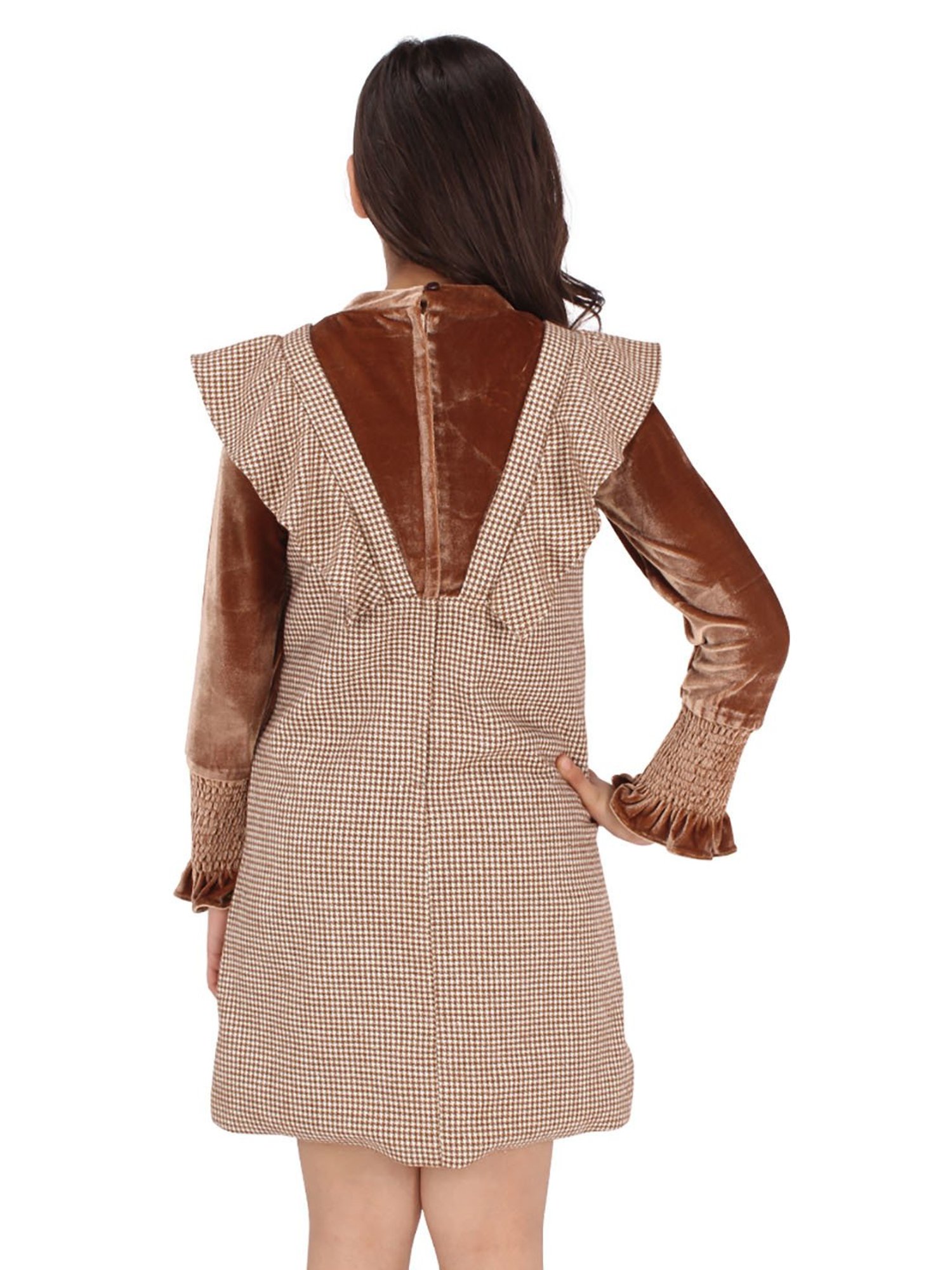 Cutecumber Kids Brown & White Printed Full Sleeves Dress