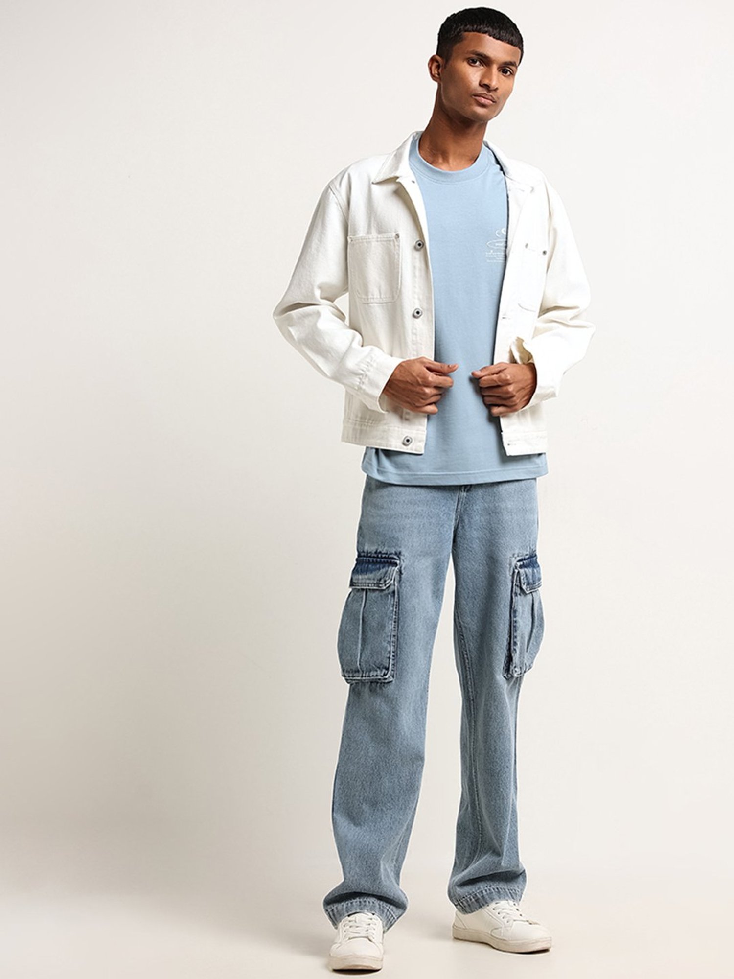 Nuon by Westside Blue Straight Fit Contrast Print T-Shirt