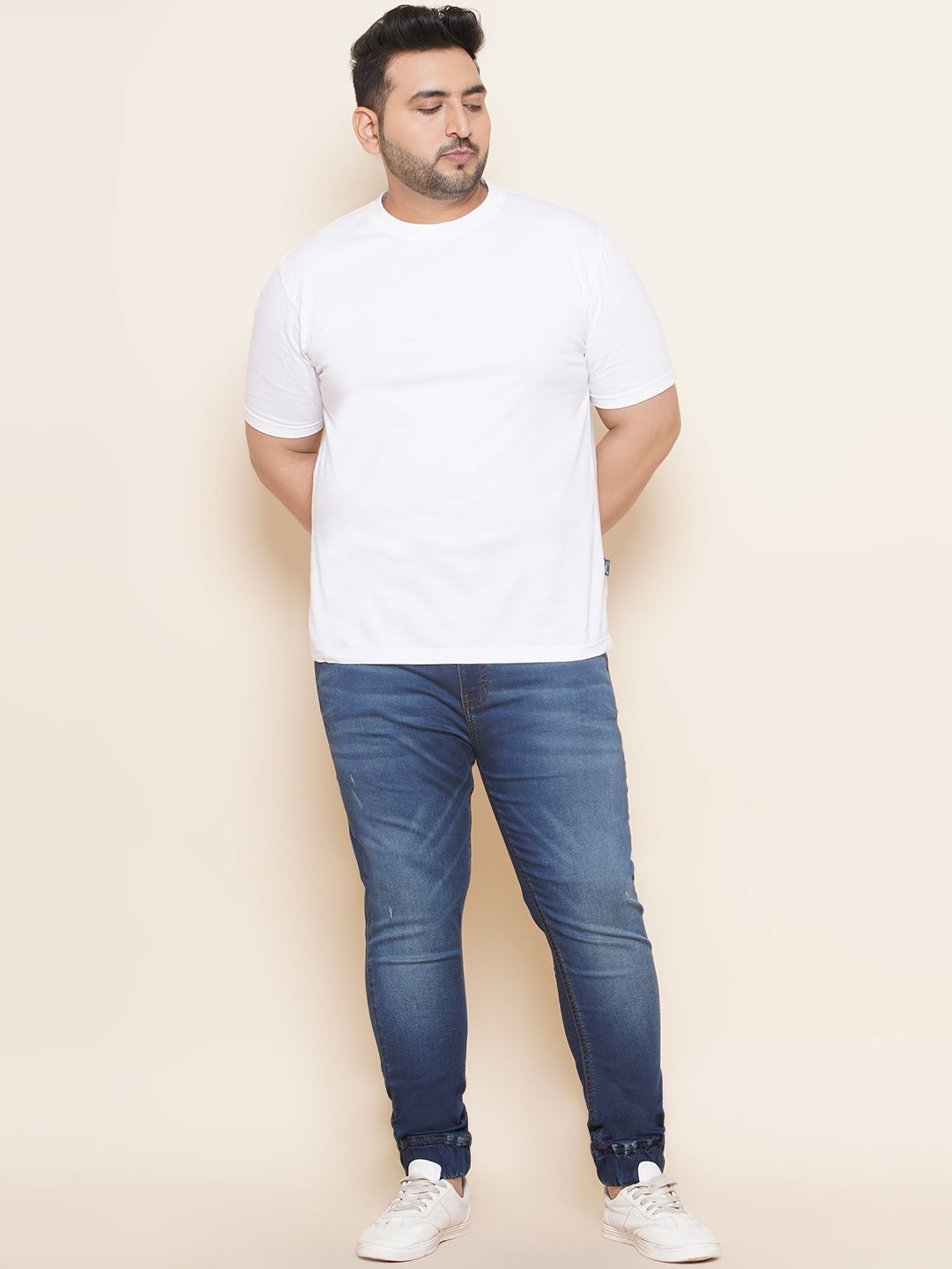 John Pride Dark Blue Regular Fit Lightly Washed Plus Size Jogger Jeans