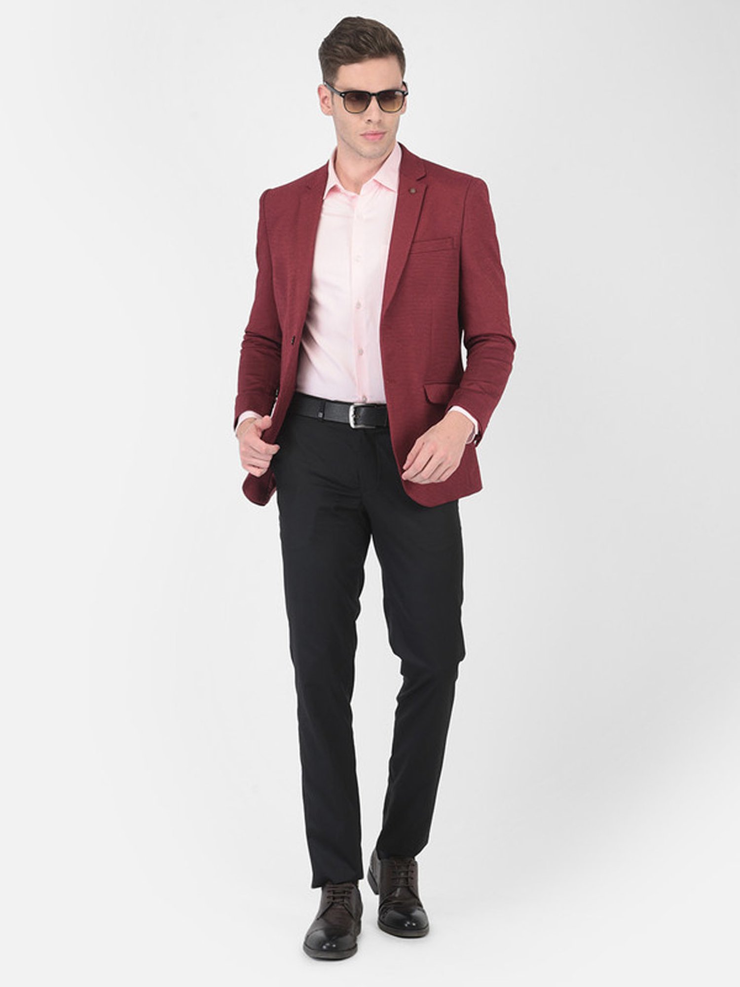 Turtle Maroon Slim Fit Self Pattern Blazer