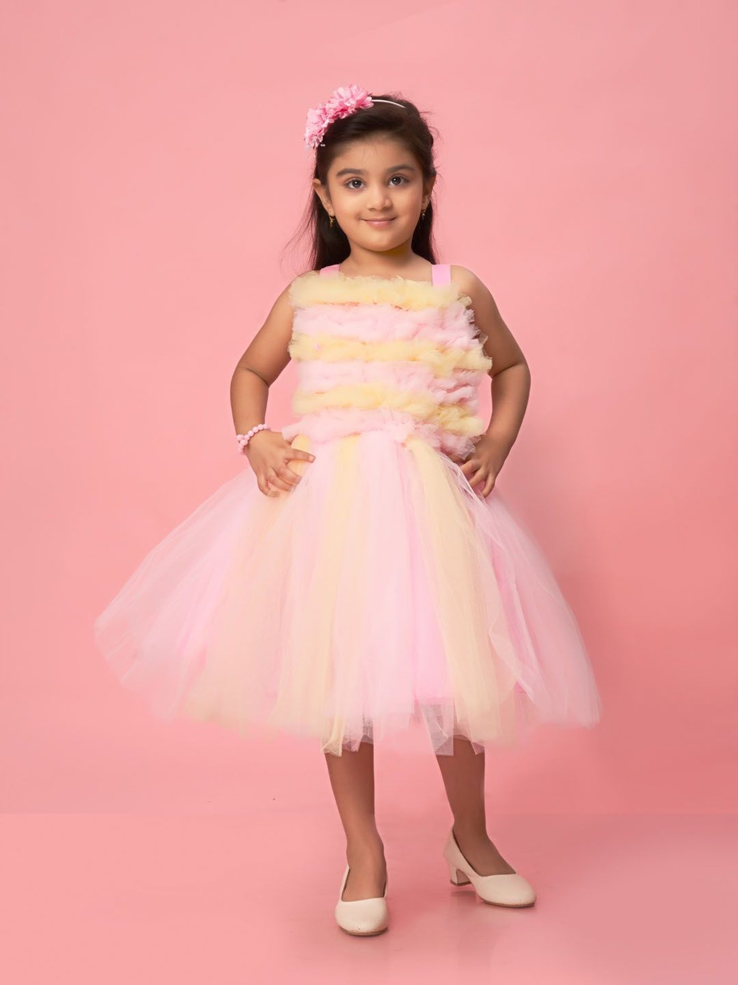 Aarika Kids Pink & Yellow Solid Frock