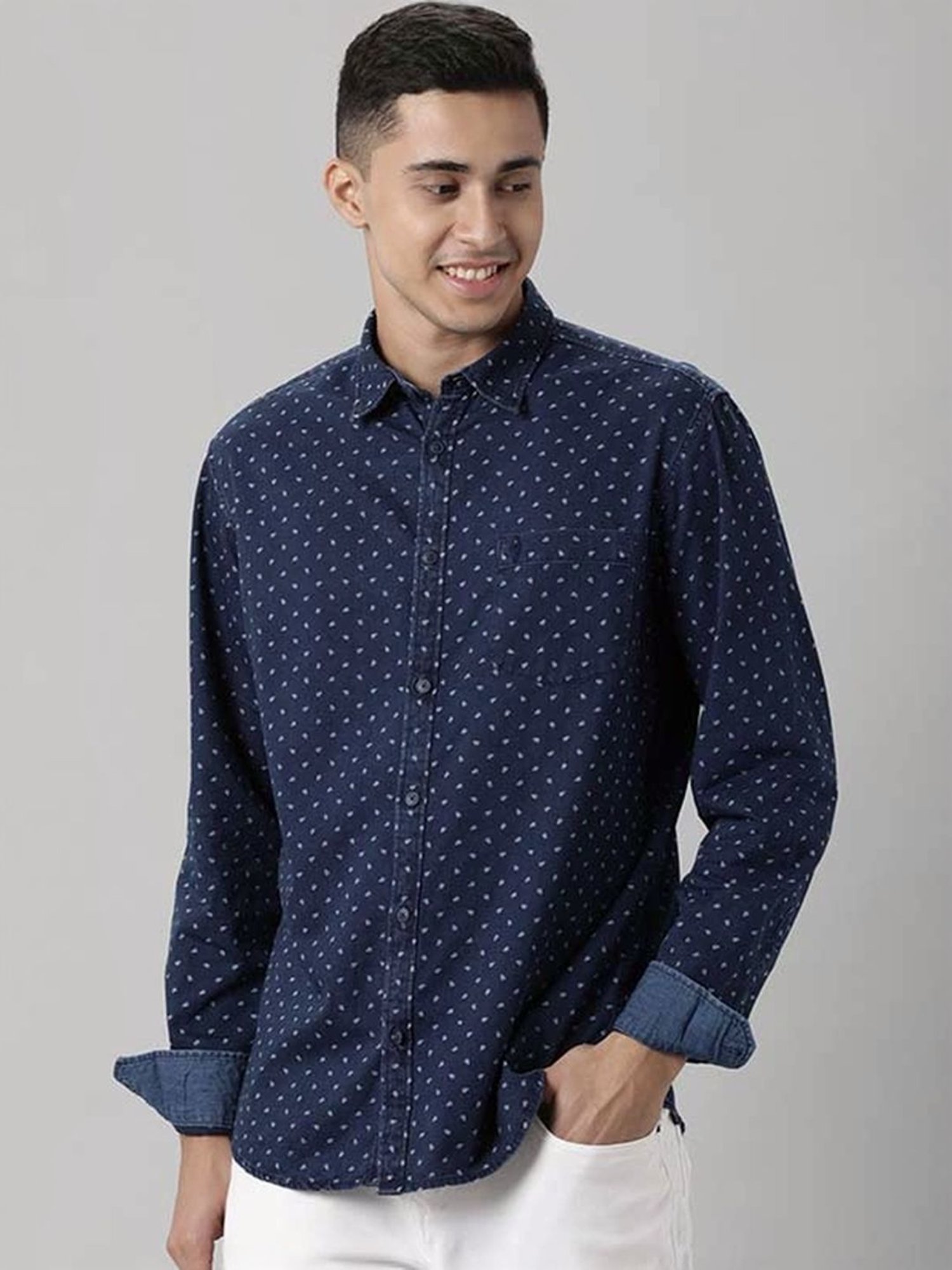 Indian Terrain Indigo Slim Fit Printed Shirt