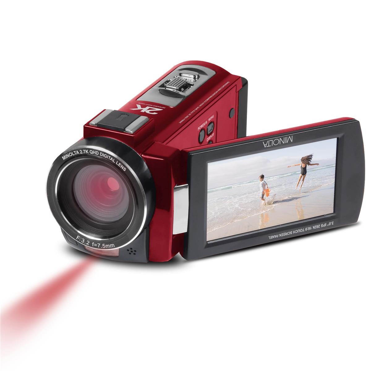 Minolta MN2K10NV 2K UHD Camcorder w/3" Touch & Infrared Night Vision, Red