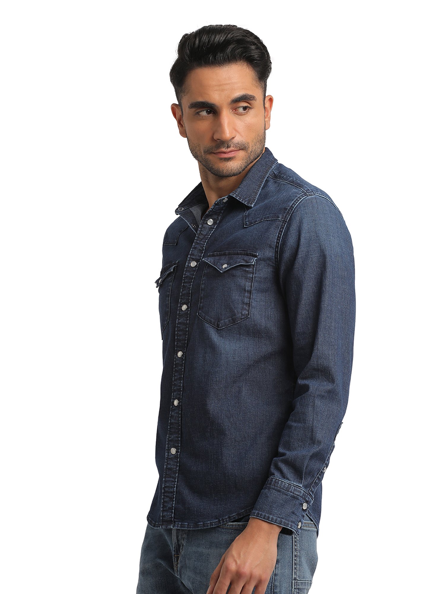 EVERBLUE Dark Blue Regular Fit Shirt