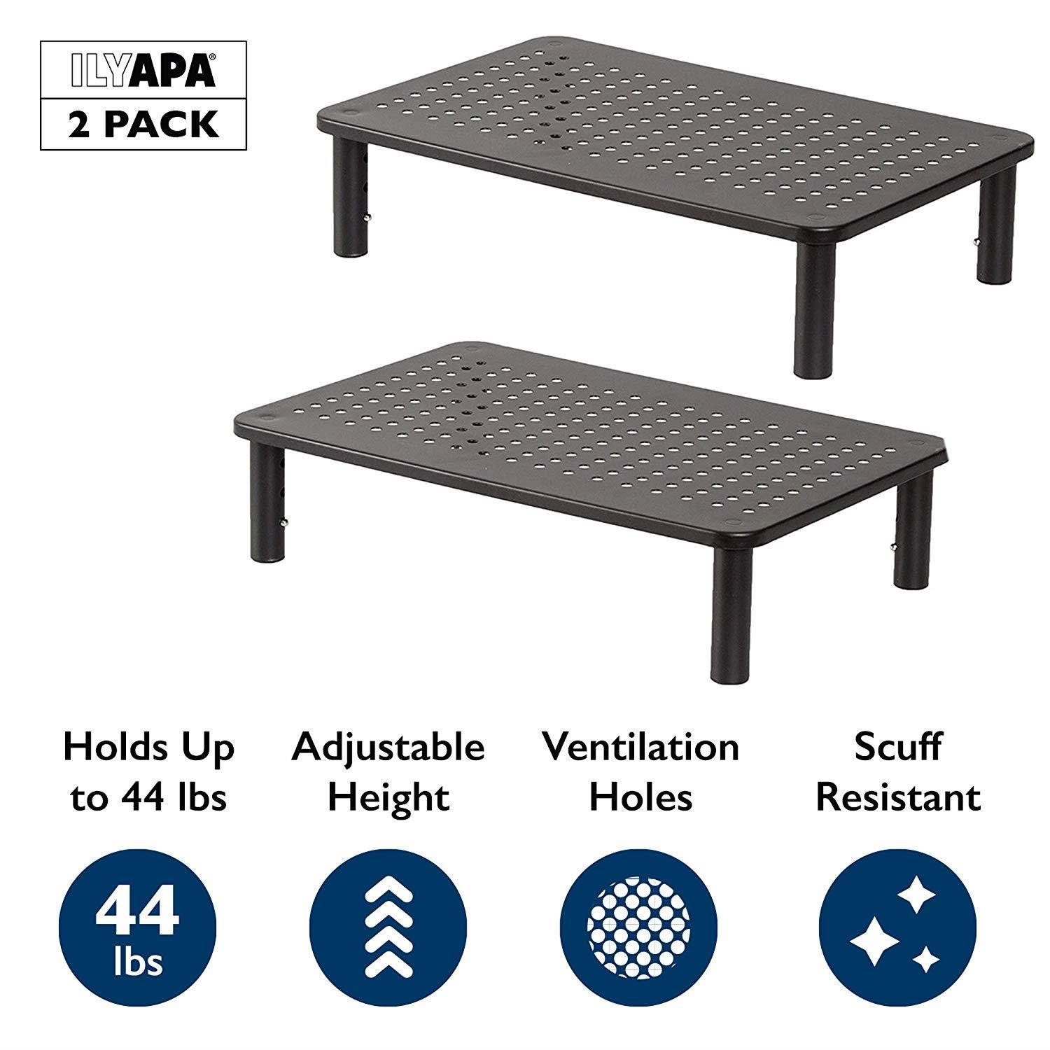 Adjustable Mesh Monitor Stand 2 Pack - Height Adjustable Metal Desktop Risers for Computer Monitors, Laptop & More