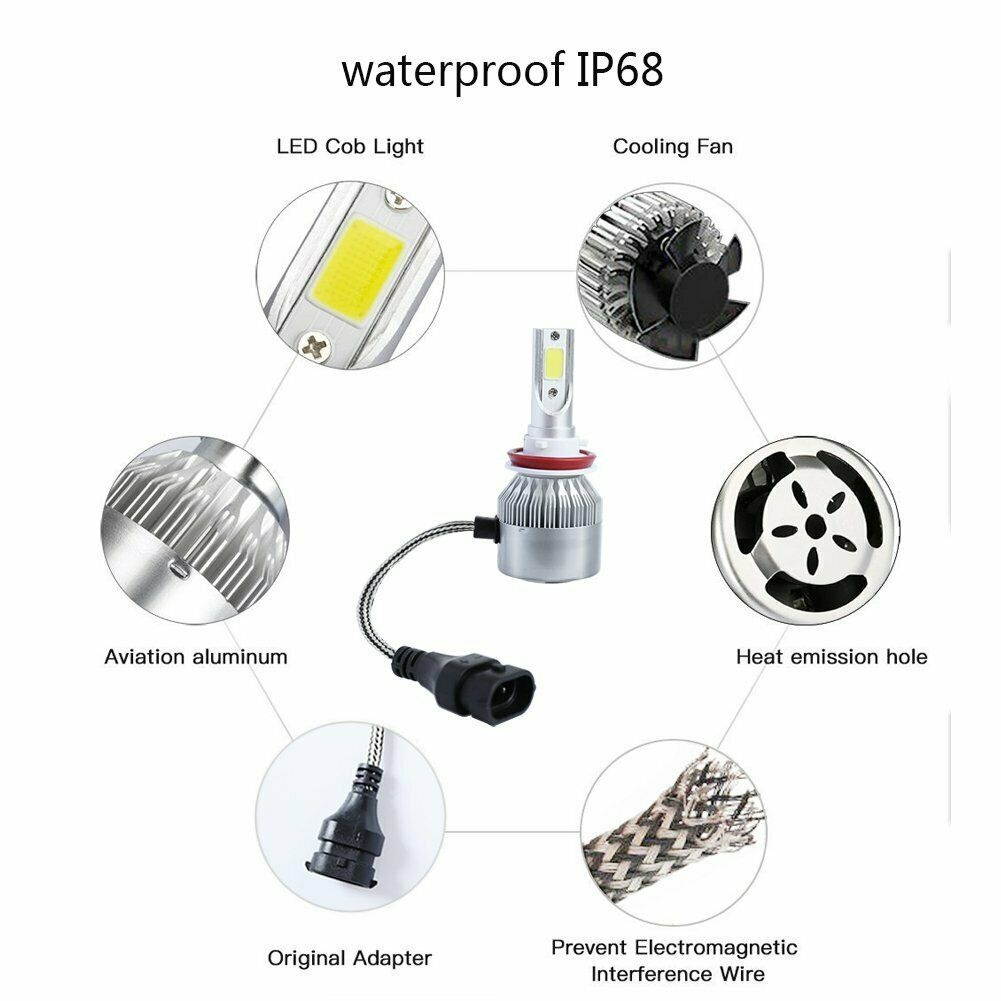 LED Headlight Kit H8 H9 H11 72W 7600LM 6000K Low Beam Fog Bulb HID White