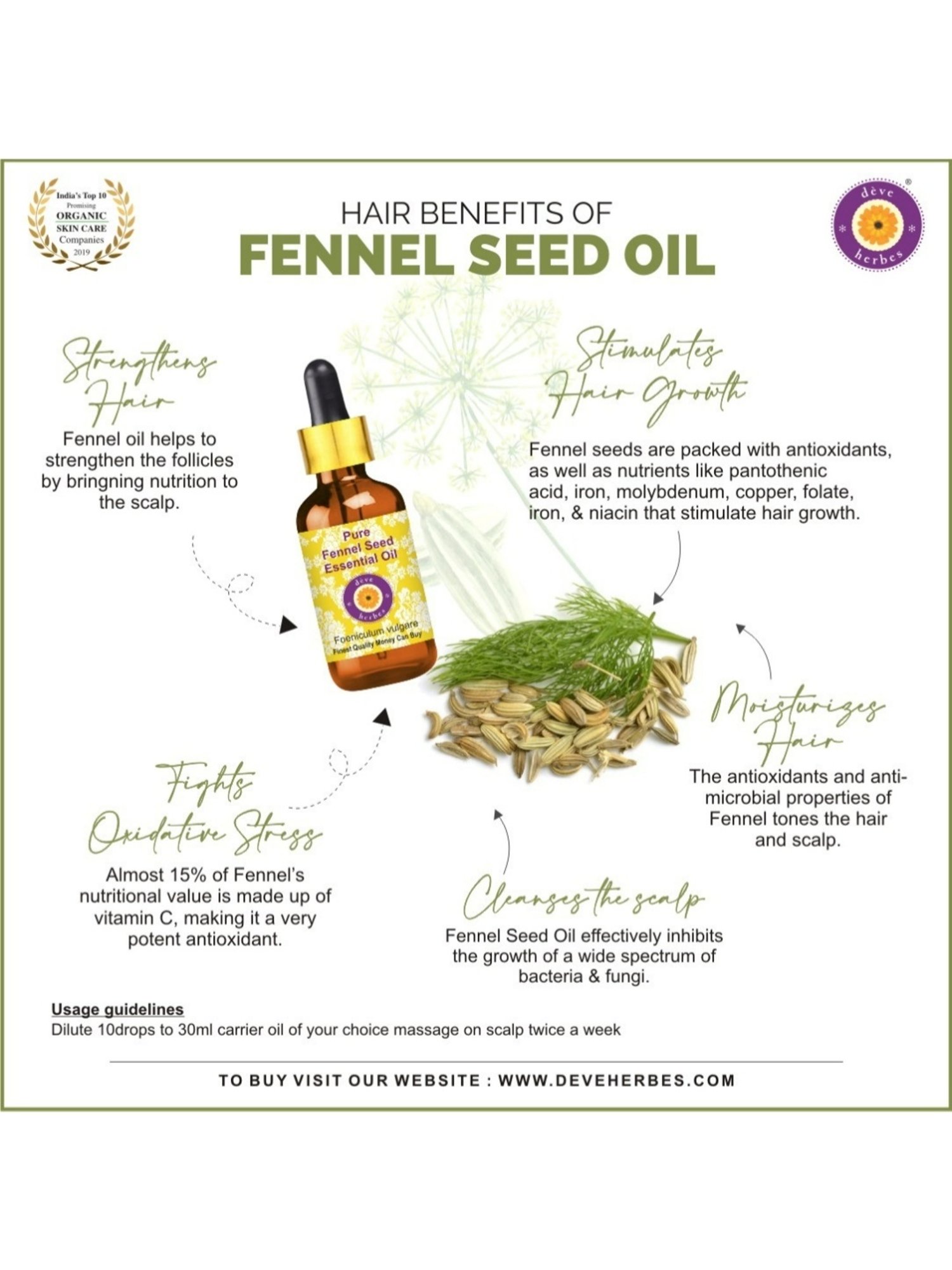 Deve Herbes Pure Fennel Seed Essential Oil with Glass Dropper - 5 ml