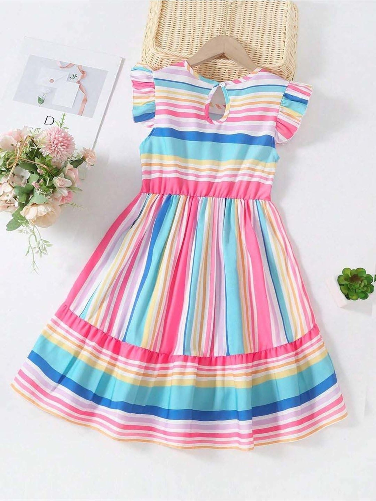 Bolly Lounge Girls Multicolor Striped Dress