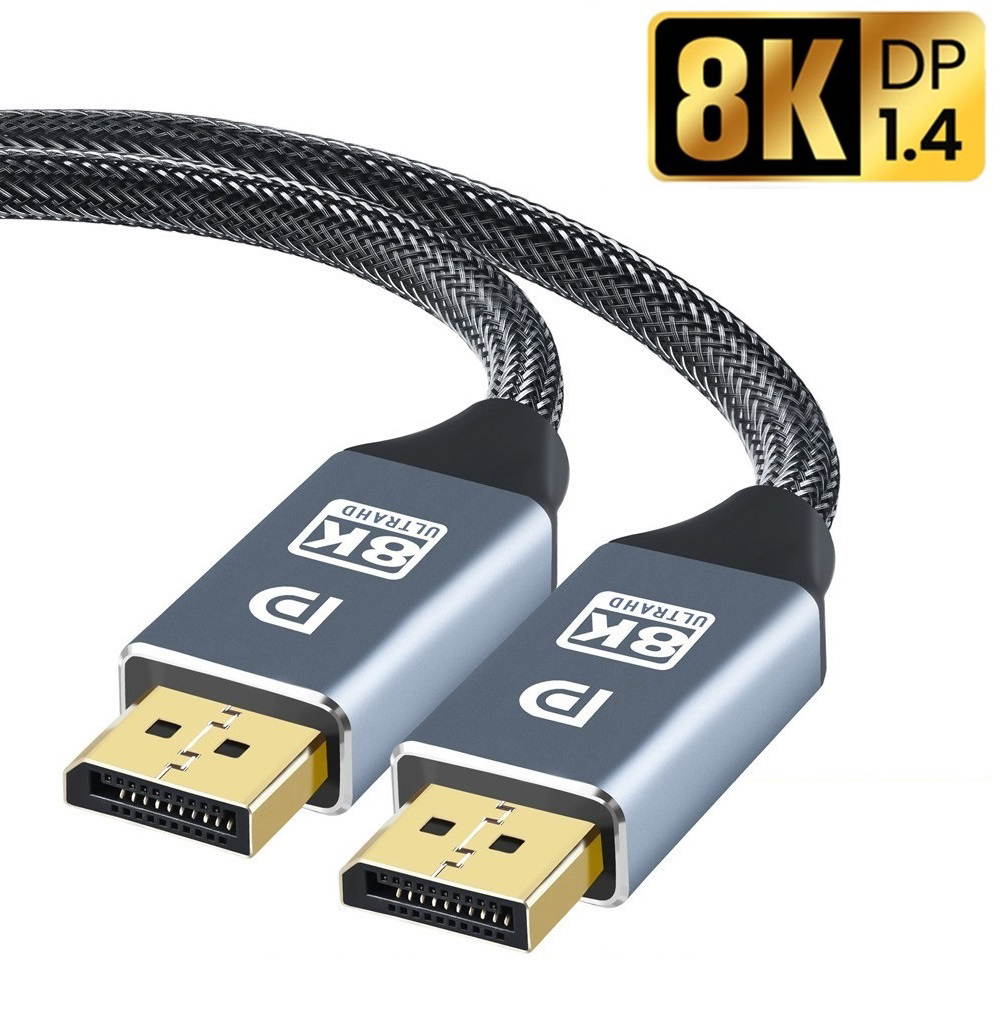 8K DisplayPort Cable Ultra HD DisplayPort 1.4 Male to Male Nylon Braided Cable, 8K@60Hz, 4K@144Hz, 32.4Gbps, HDP, HDCP for PC, Laptop, HDTV