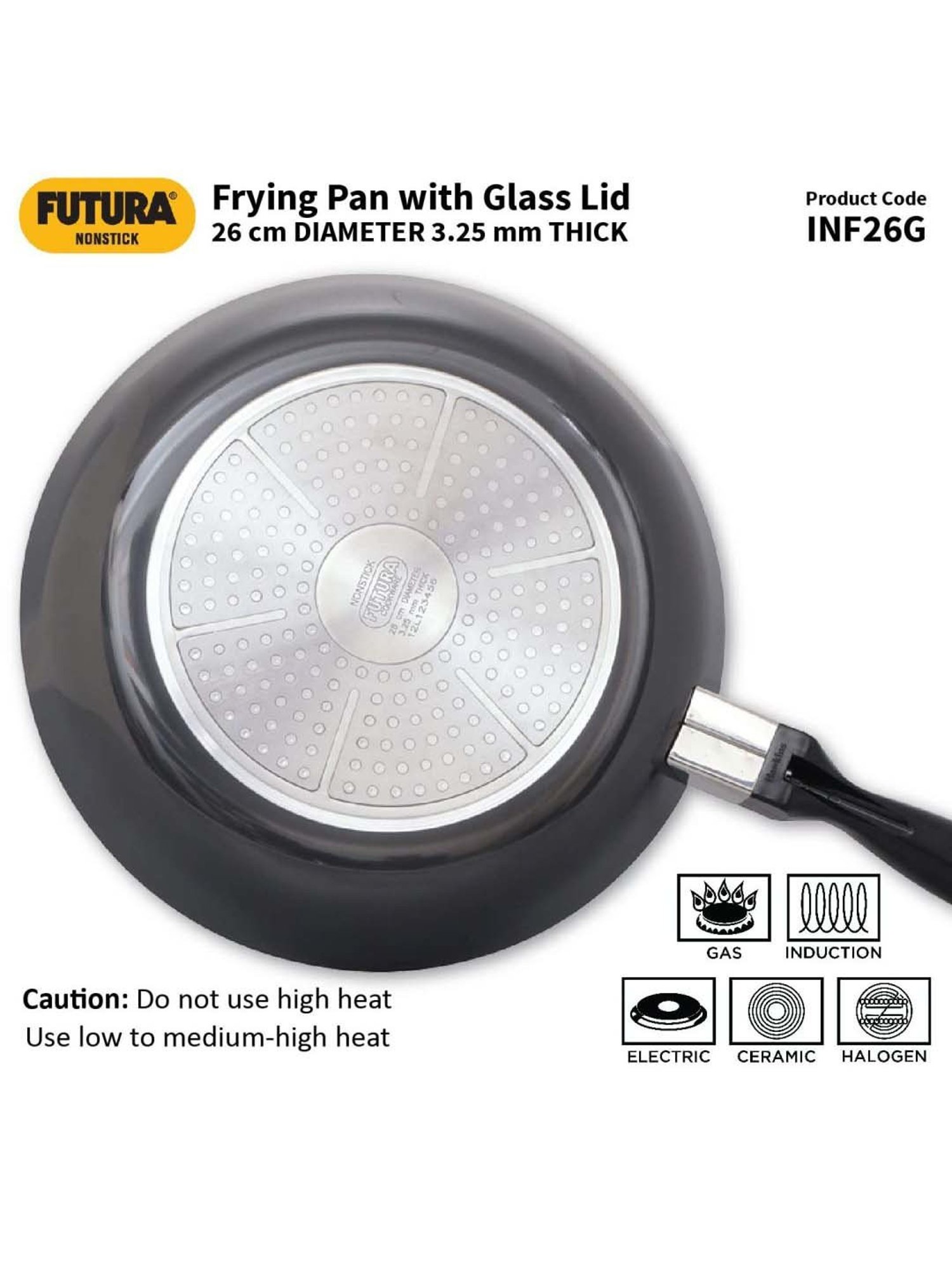 Hawkins Black Aluminium 26 cm Induction Fry Pan With Glass Lid (0.9 L)