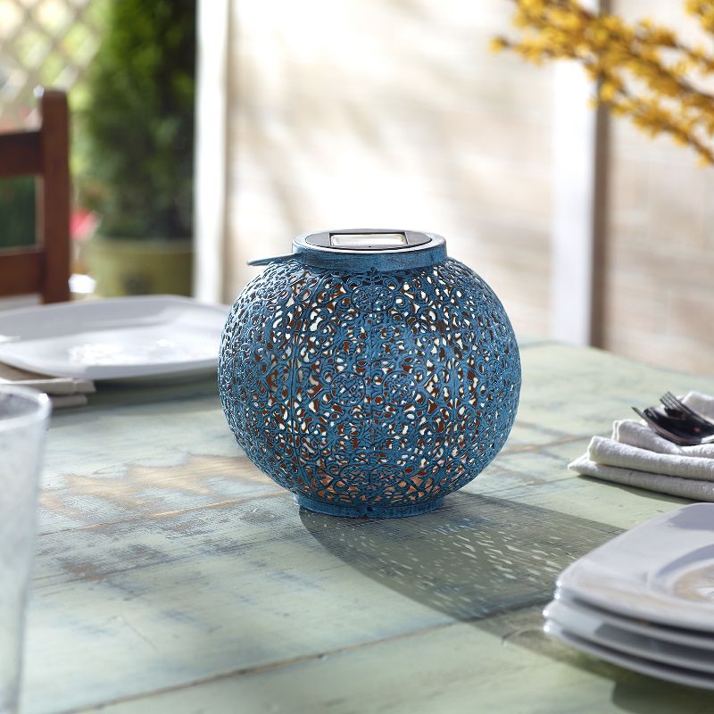 Riad 7" H Solar LED Outdoor Lantern - Blue - Smart Solar