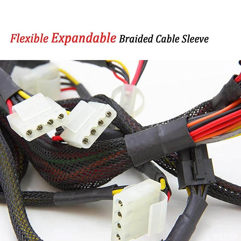 Sleeve Flexo PET Expandable Braided Sleeving 50ft x 1 Sleeving Black Cable Sleeve for Audio Video USB Charger Cable Management Protect Cat from Chewing Cords