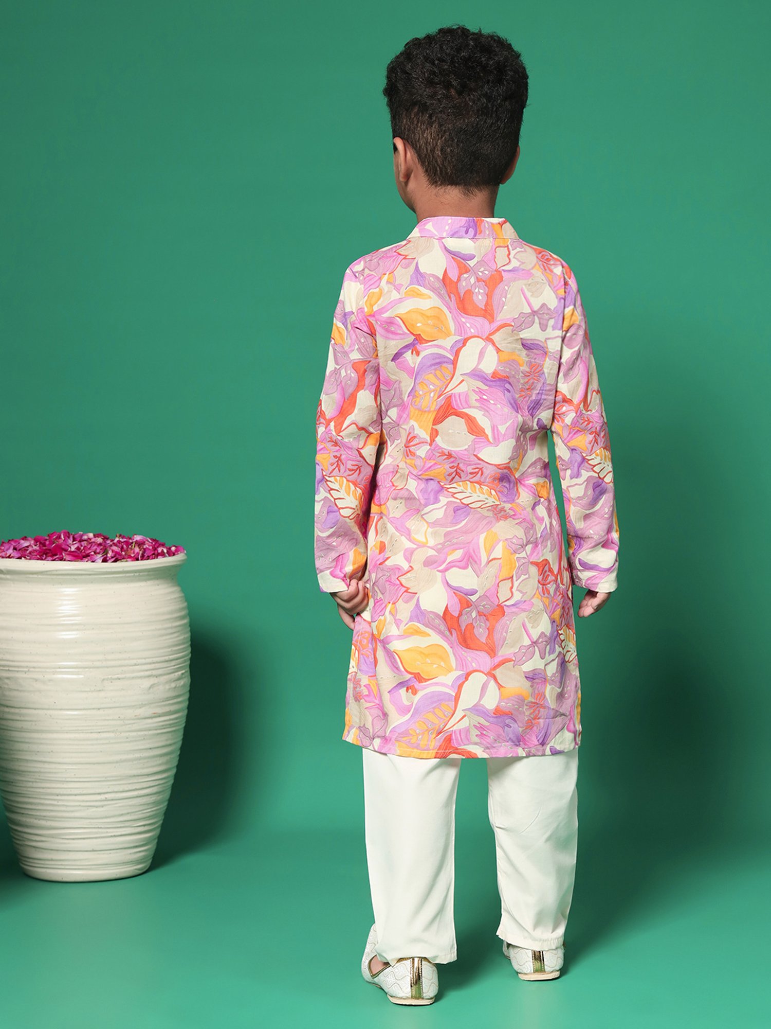 READIPRINT FASHIONS Kids Mauve & White Printed Full Sleeves Kurta with Pyjamas