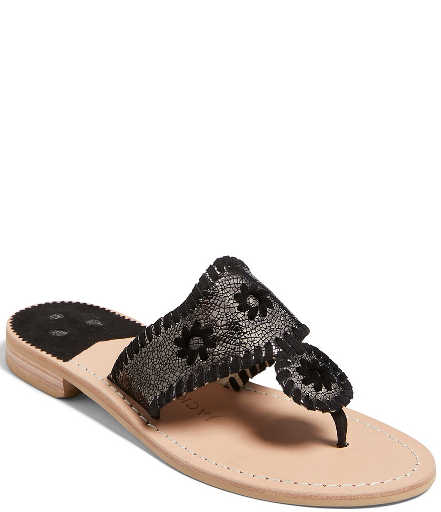 Jack Rogers Jacks Crackled Metallic Leather Thong Sandals