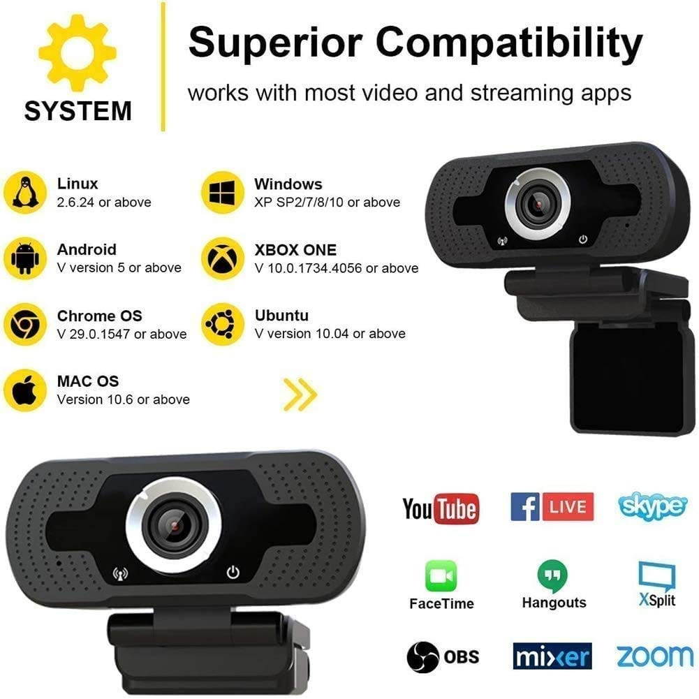 1080P Webcam with Microphone, HD PC Webcam USB Mini Computer Camera Built-in Microphone, USB Web Camera for Live Streaming, Video Calling and Recording, Web Cameras for Computers