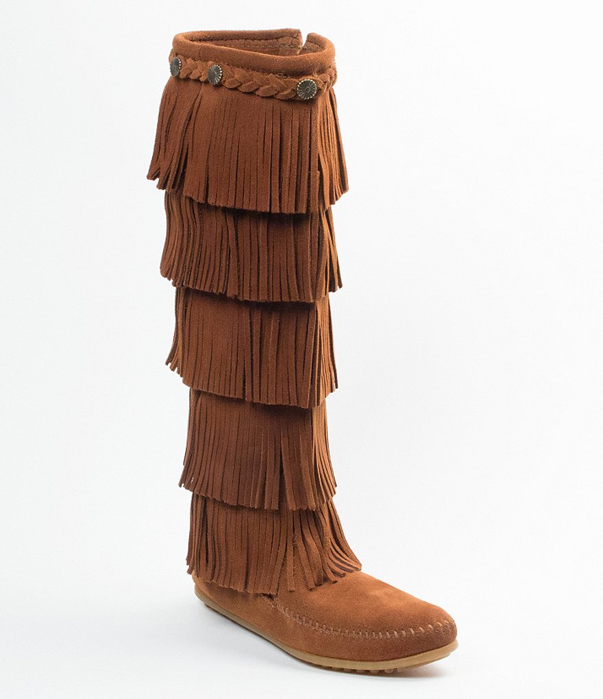 Minnetonka 5-Layer Fringe Suede Boots
