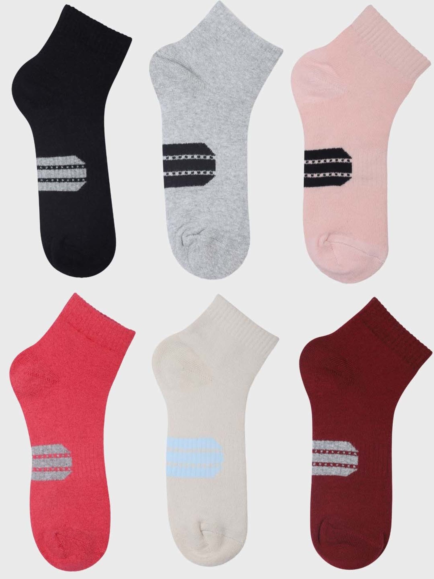 NEXT2SKIN Assorted Color Cotton Ankle Socks - Pack Of 6