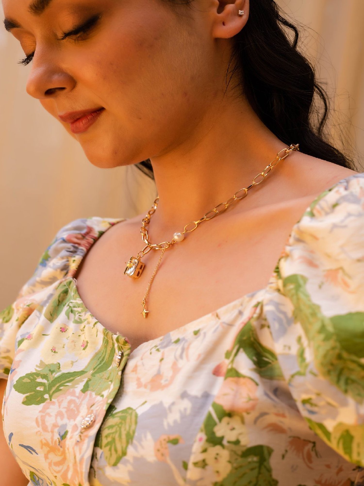 Jewelz Chain Necklace With Beautiful Stone Pendant for Girls & Women