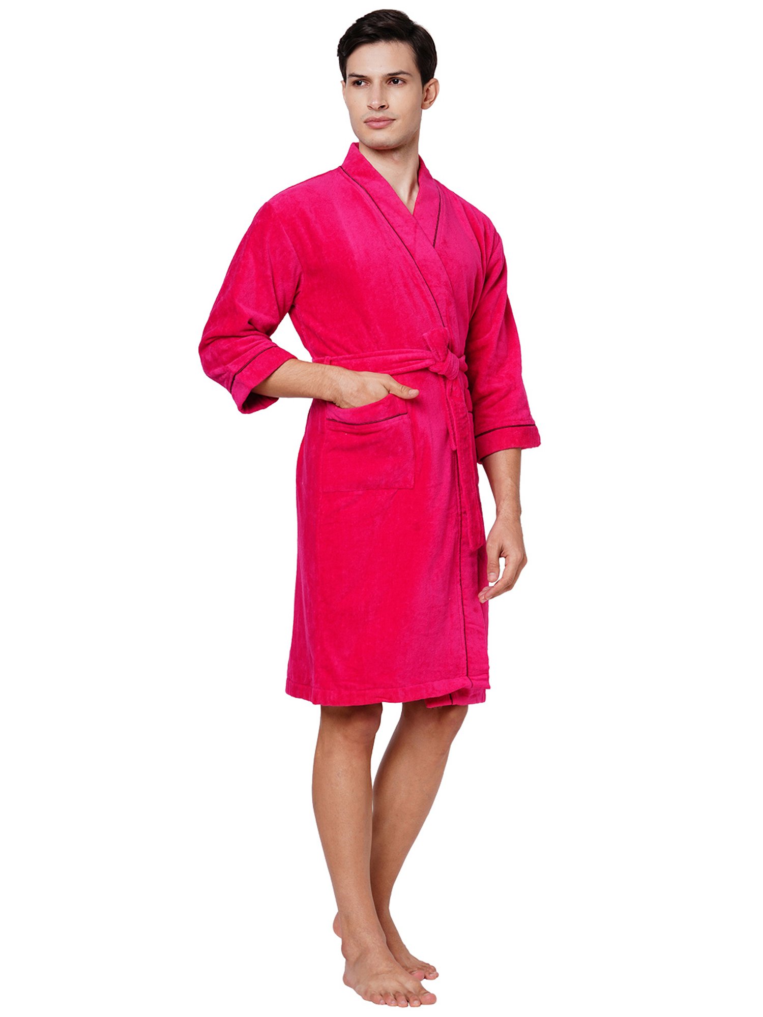 Spaces Dark Red Cotton Quick Dry High Loft Ultra Soft Bath Robe - Extra Large