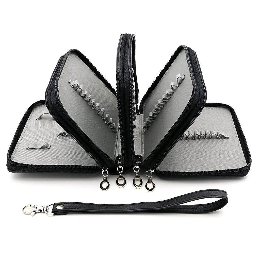 BTSKY PU Leather Colored Pencil Case with Compartments-72 Slots Handy Pencil Holder for Watercolor Pencils, Gel Pens and Ordinary Pencils (Black)
