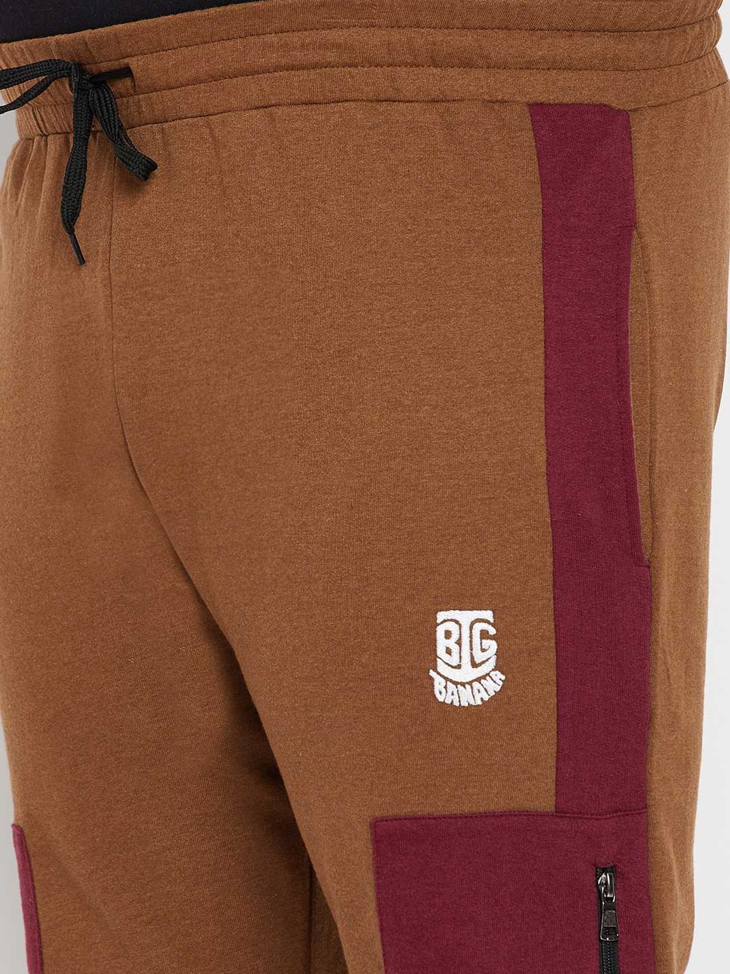 Bigbanana Mid Brown Regular Fit Colour Block Joggers