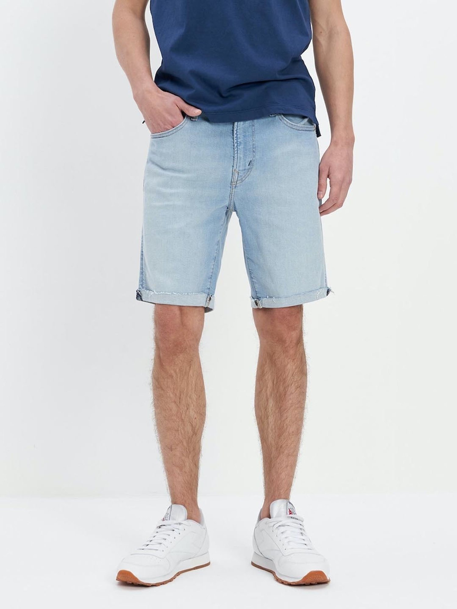 American Eagle Blue Cotton Regular Fit Denim Shorts