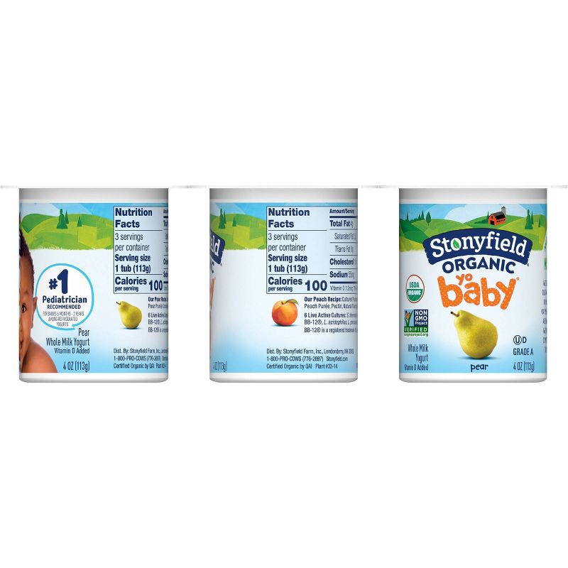 Stonyfield Organic YoBaby Pear & Peach Whole Milk Kids' Probiotic Yogurt - 6ct/4oz Cups