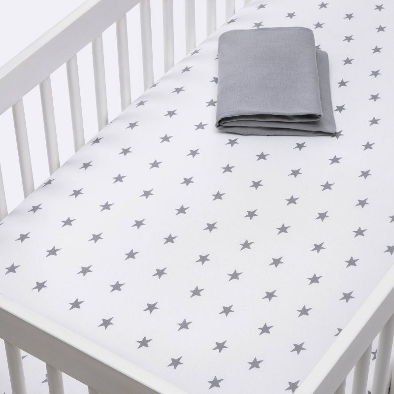 Fitted Crib Jersey Sheet - Gray & Scatter Star - Cloud Island™ 2pk