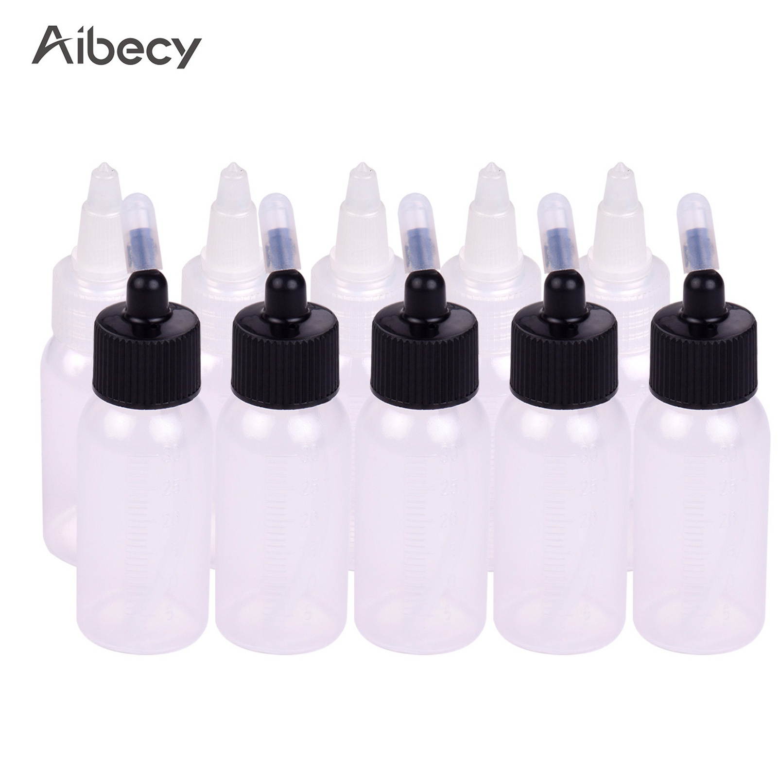 Aibecy 10pcs 1.2-Ounce(35cc) Airbrush Paint Bottles and Storage Bottles with Scale Line for Dual-Action Siphon Feed Air Brush Airbrushing Accessories