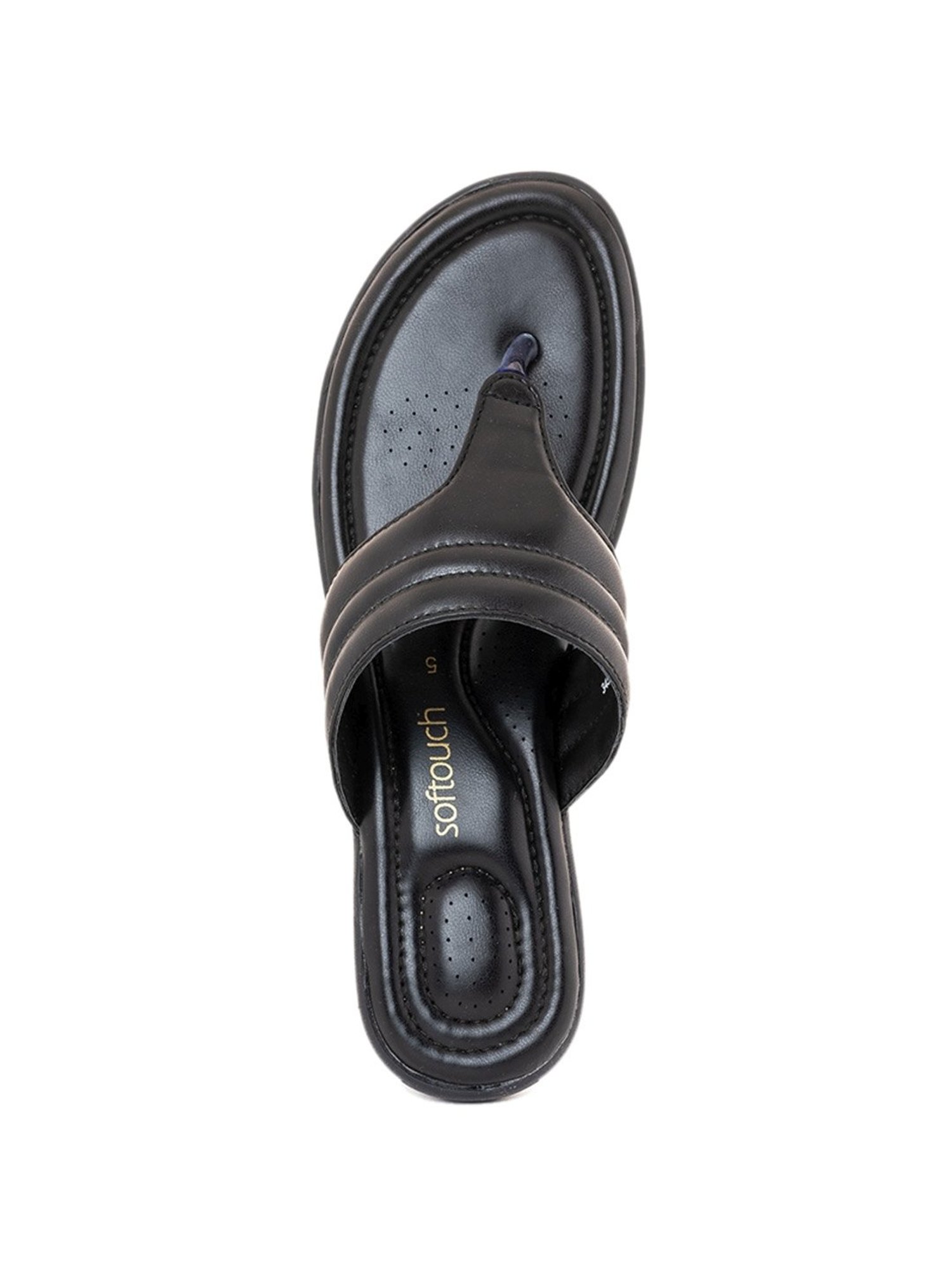 Softouch by Khadims Women's Black Thong Wedges