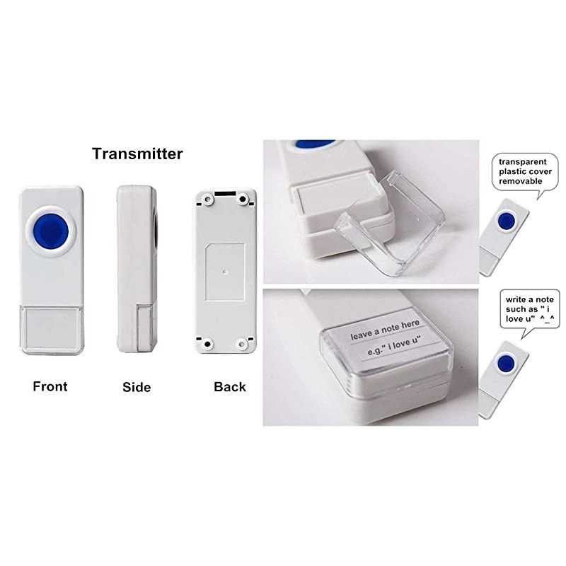 Extra AddOn Remote Waterproof Transmitter Button for the Expandable Wireless MultiUnit Long Range Doorbell Chime Alert System Model LTW White