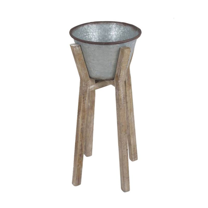 31.5" Metal and Wood Planter Silver - Sagebrook Home