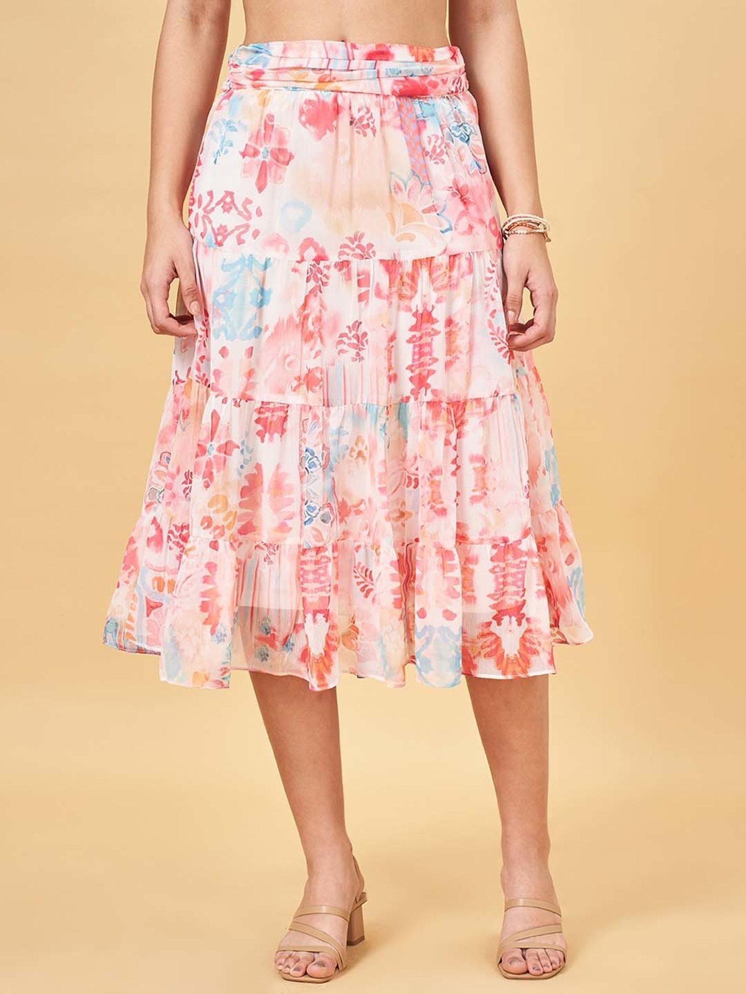 Honey by Pantaloons Pink Printed A-Line Skirt