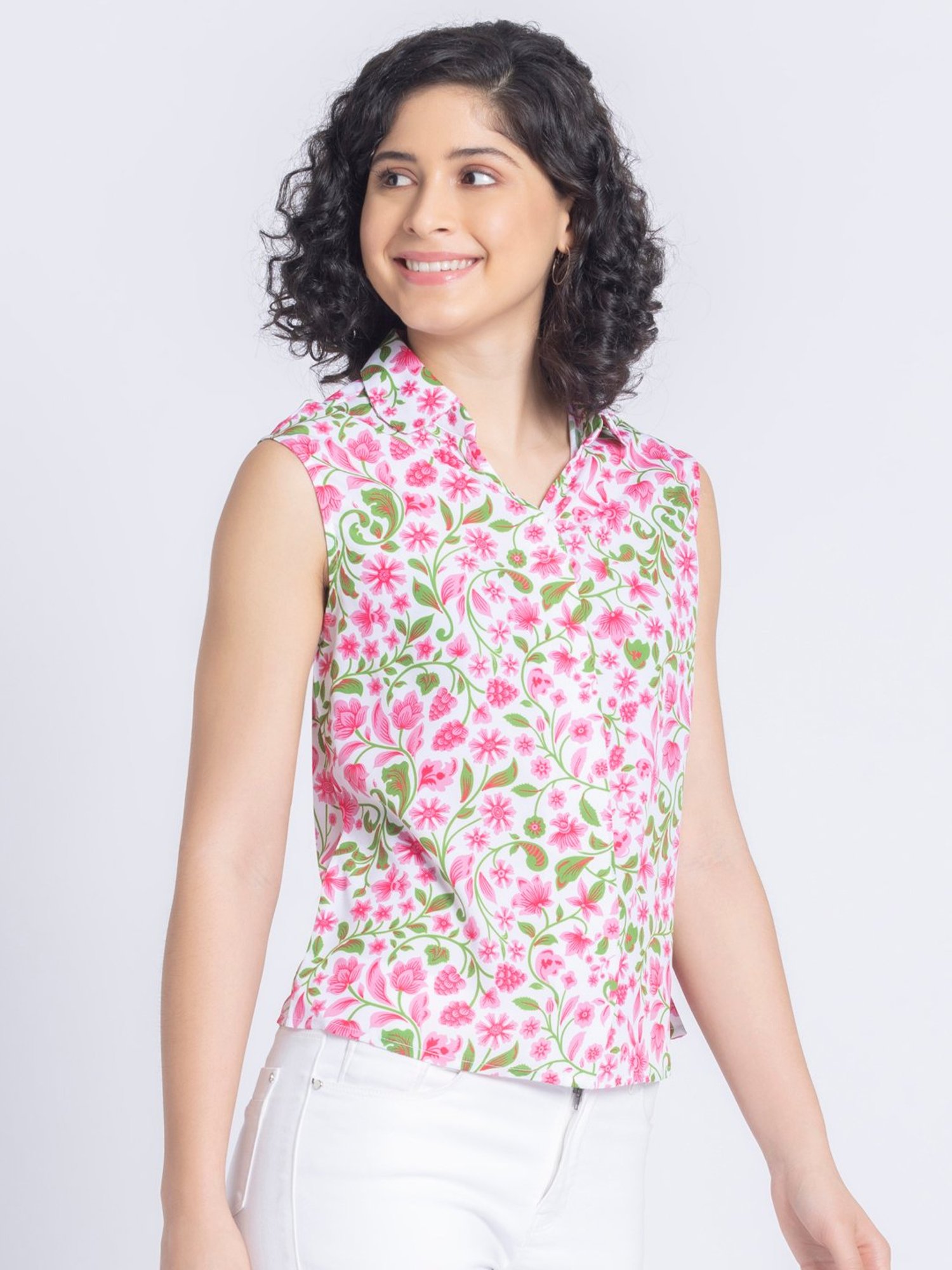 SHAYE Pink & White Floral Print Top