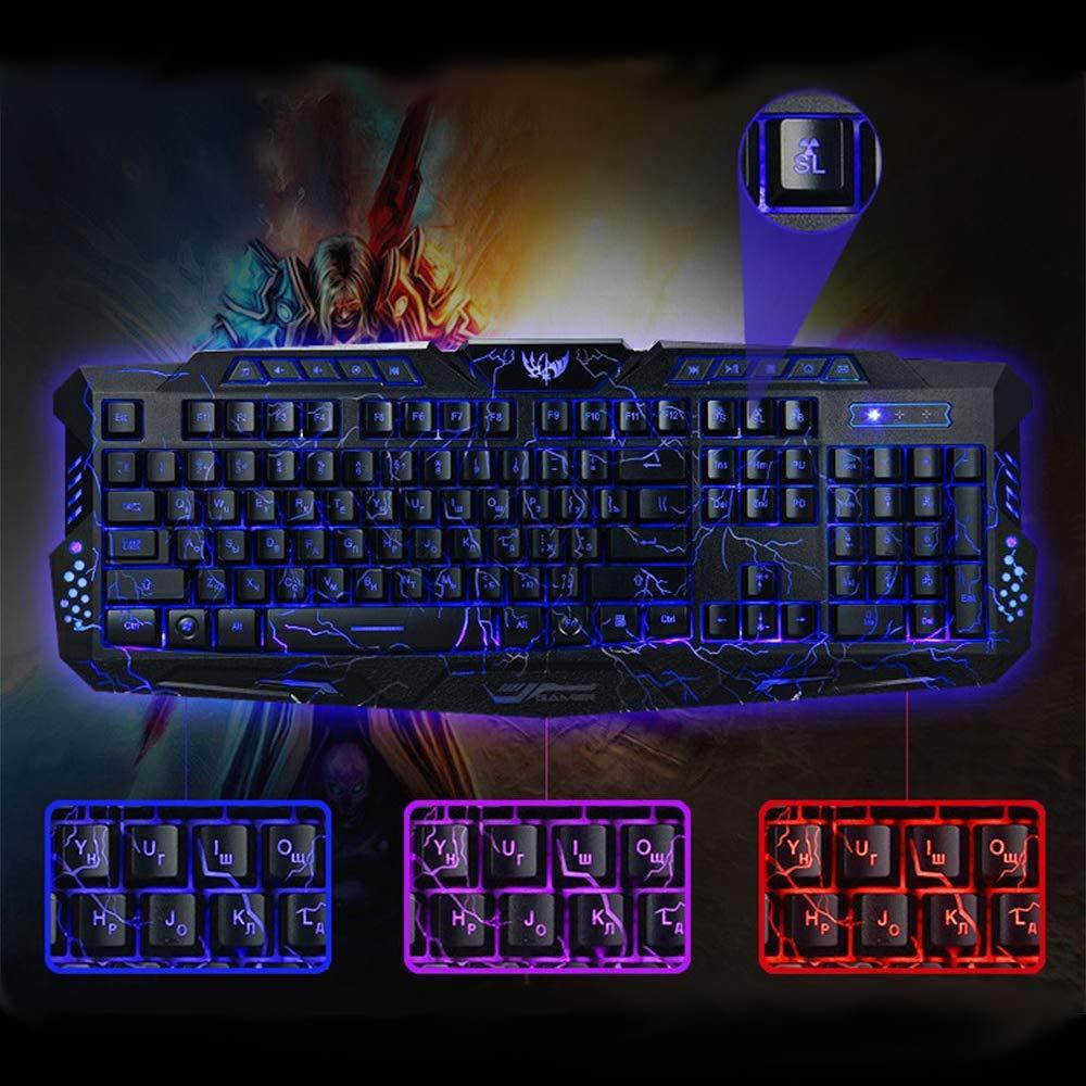 Docooler J10 Keyboard Mouse Combo Colorful Adjustable LED Color Backlit Ergonomic Gaming Keyboard with Mouse Set for Gaming Fans