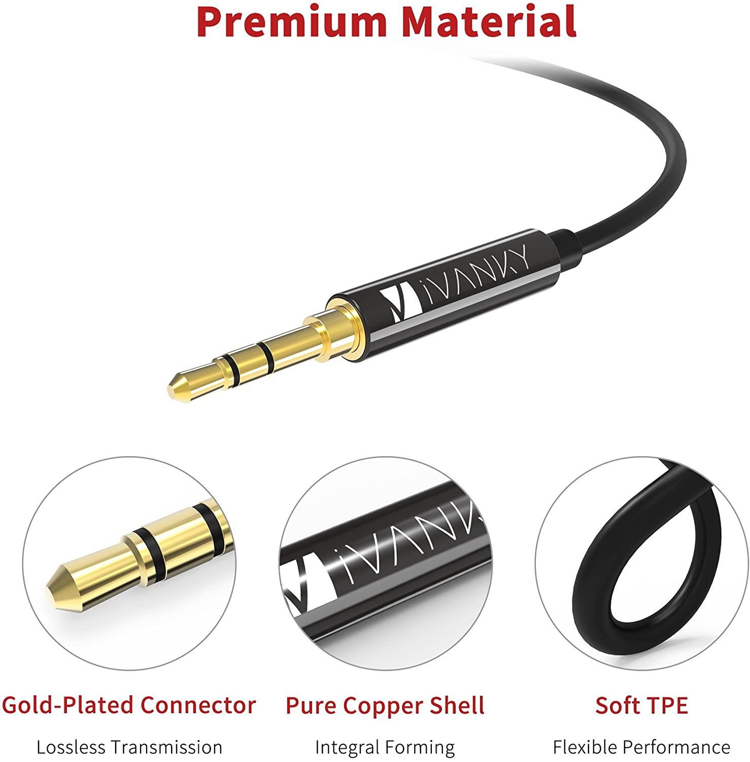 iVANKY Aux Cable 4ft [Hi-Fi Sound, 2-Pack], 3.5mm Auxiliary Audio Cable Input Adapter, Male to Male Aux Cord for Car Stereo, iPhone, iPod, iPad, Headphone Lead for Sony, Beats, etc - Black