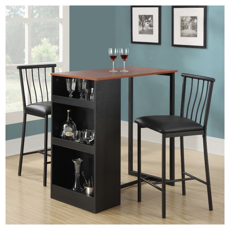 3pc Counter Height Dining Set Bar Set Walnut/Black - Dorel Living
