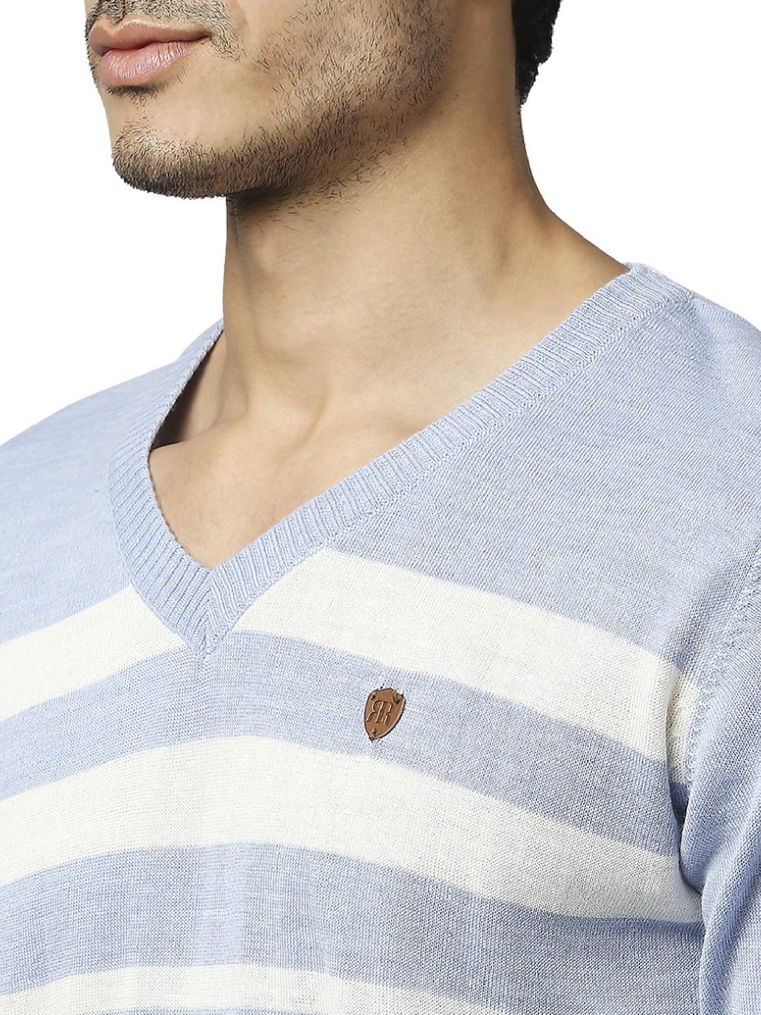 Raymond Blue  Regular Fit Striped Sweaters