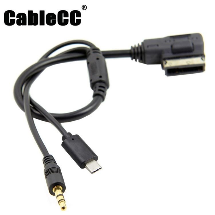 Cablecc Media In AMI MDI to Stereo 3.5mm Audio & USB-C Aux Adapter Cable For Car VW AUDI 2014 A4 A6 Q5 Q7