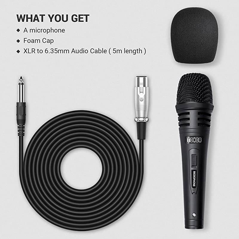 Dynamic Karaoke Microphone for Singing with 5.0m XLR Cable, Metal Handheld Mic Compatible with Karaoke Machine/Speaker/Amp/Mixer for Karaoke Singing, Speech, Wedding, Stage and Outdoor Activity
