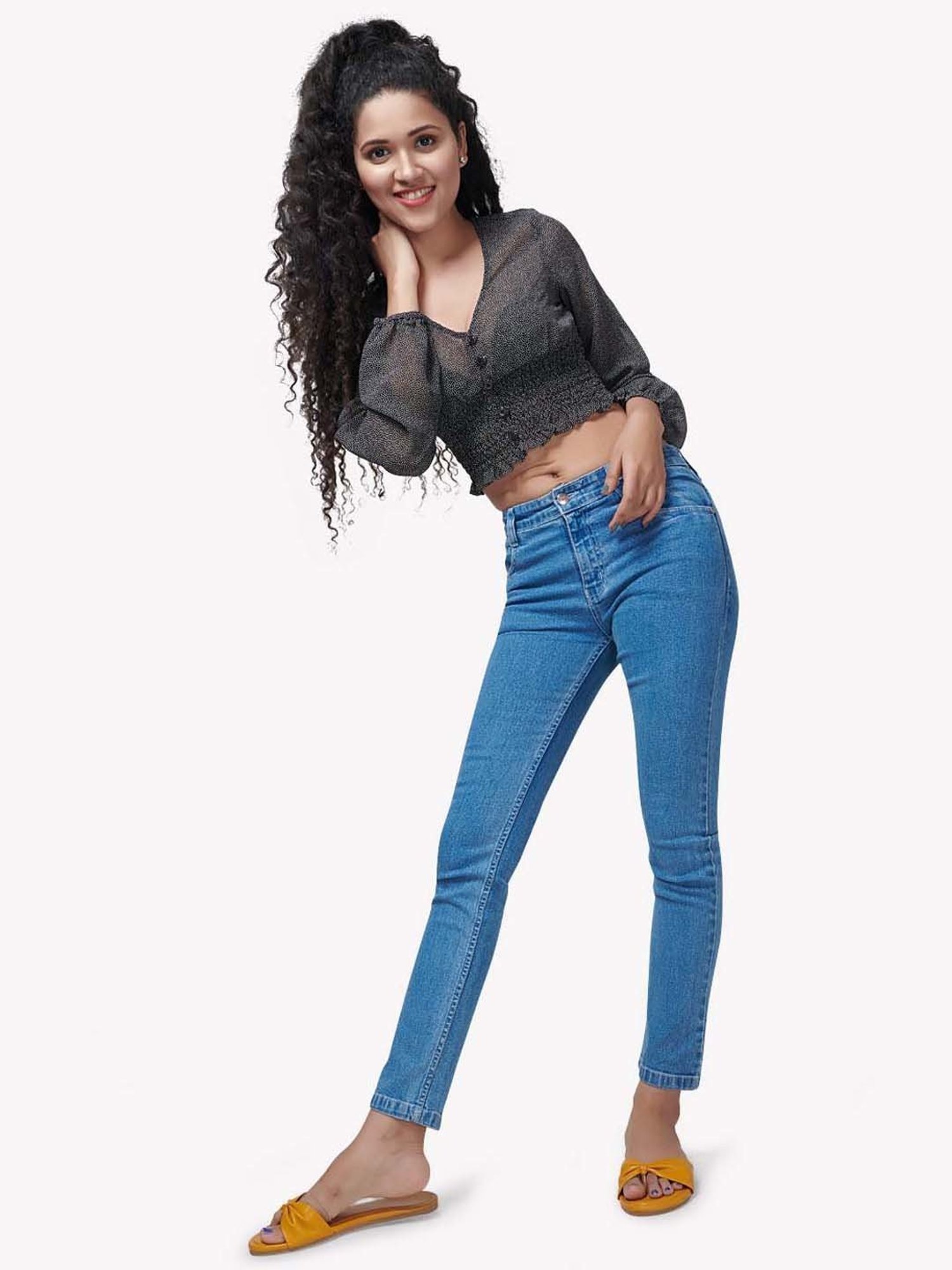 VASTRADO Black Polka Dots Crop Top