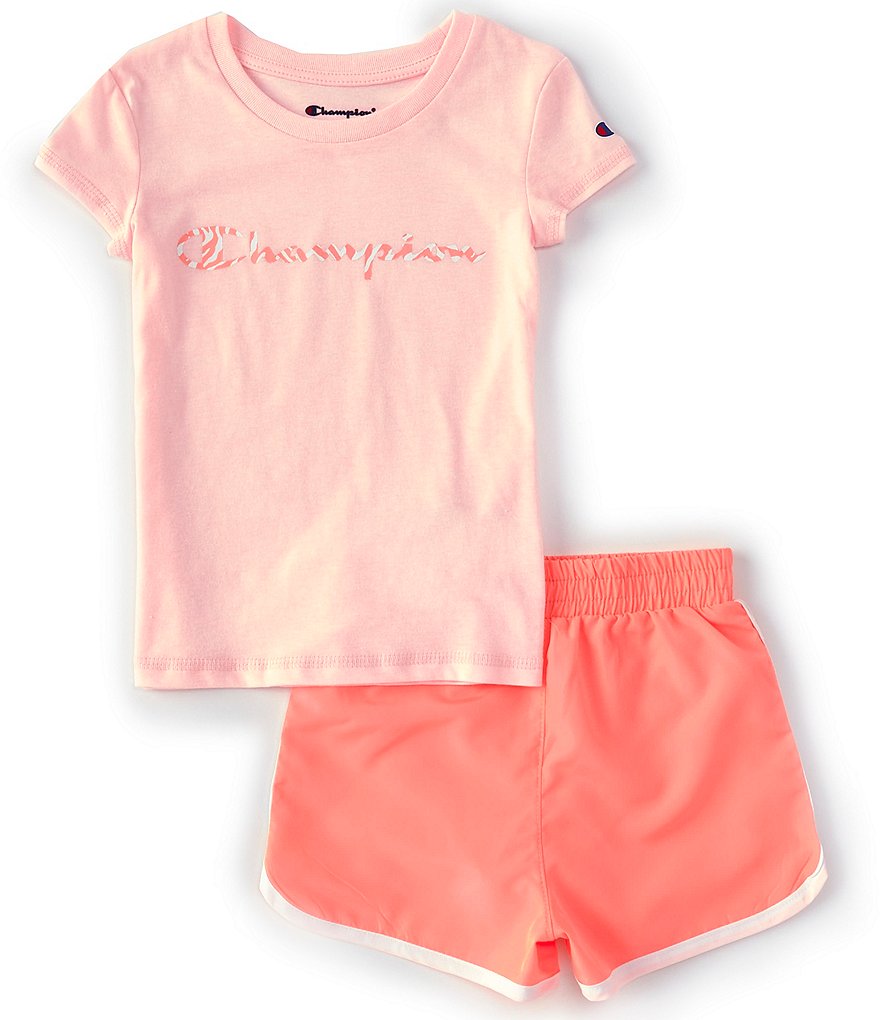 Champion Little Girls 2T-6X Short-Sleeve Script Logo Tee & Short Set