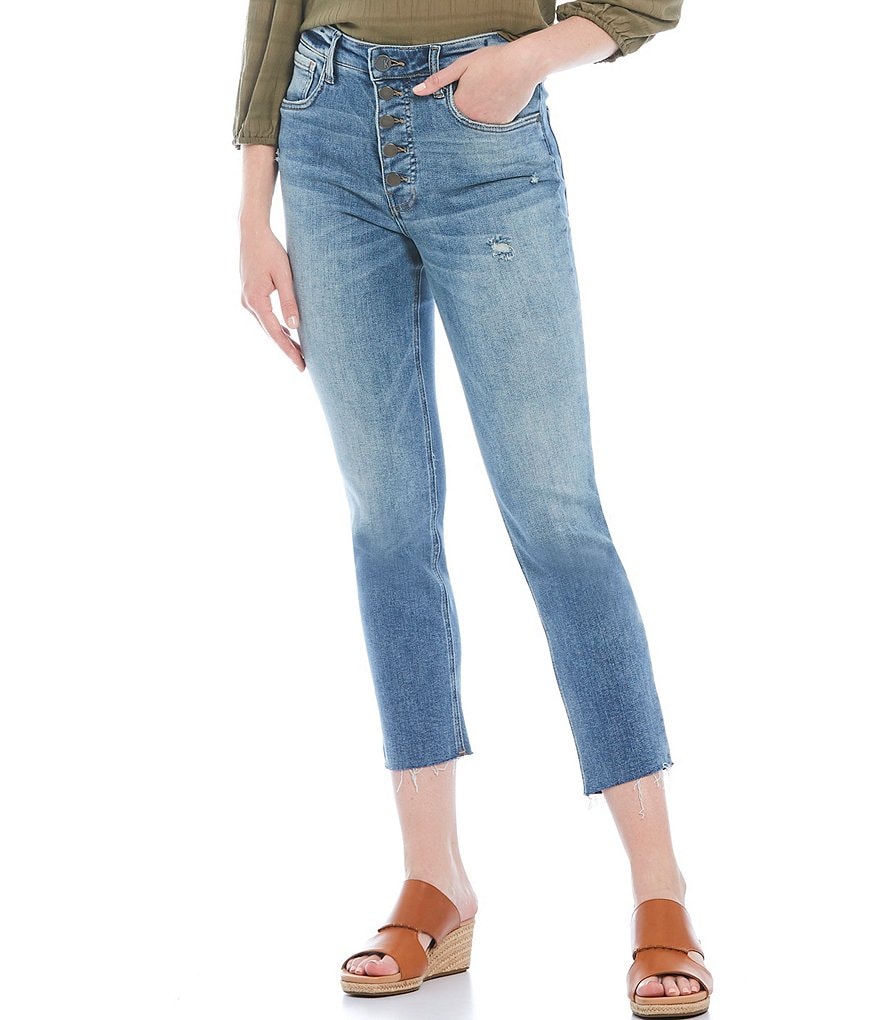 KUT from the Kloth Rachael High Rise Fab Ab Technique Exposed Button-Fly Raw Hem Mom Jeans